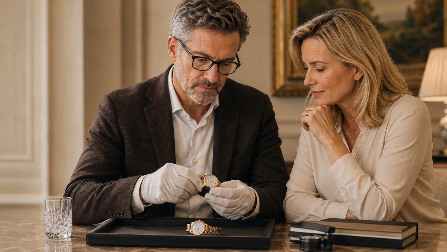 Begutachtung einer hochwertigen Armbanduhr im eleganten Salon